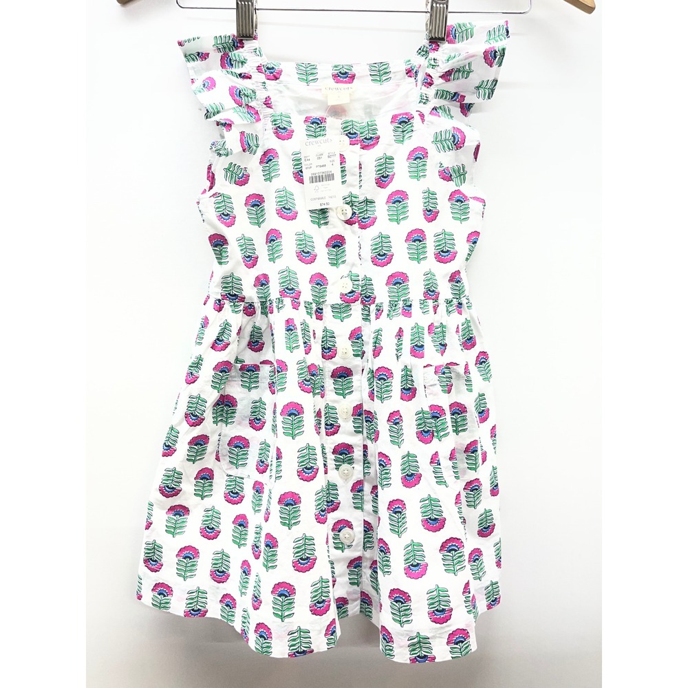Crewcuts J.Crew Girls Floral Block Print Ruffle Dress White Pink Size 4 NWT